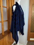 Nowa granatowa luksusowa kamizelka narzutka Quest Italia królik futro