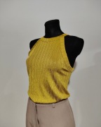 Musztardowa prążkowana bluzka top marki F&F używana rozmiar 42