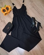 Czarny kombinezon z szerokimi nogawkami szelki złote muszle L/XL nowy