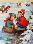 Kartka świąteczna z dziećmi na lodowisku
