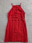 Czerwona elegancka koronkowa plisowana bawełniana sukienka Topshop 42