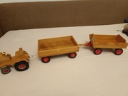 stara zabawka prl duży drewniany traktor plus przyczepy