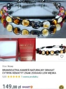 BRANSOLETKA LEW KAMIENIE CYTRYN GRANAT TYGRYSIE OKO NA WYMIAR REGULOWANA 