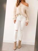 MAC białe dopasowane spodnie z rozcięciami na kolanach roz. S