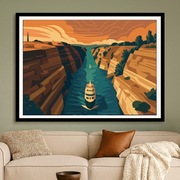 Grecja - Kanał Koryncki o Zachodzie - Ilustracja w Stylu Art Deco 60x40cm