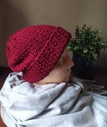 Szydełkowa Ciepła Czapka Handmade Burgundowa