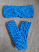 Opaska mitenki niebieskie komplet handmade boho ciepły zestaw damski