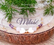 Miłość Bransoletka z kamieni naturalnych Handmade kwarc różowy, ametyst