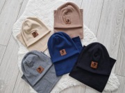 Nowy bawełniany komplet prążek szary zestaw czapka + komin 4-10 lat  