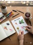 Zestaw Lato morze owoce 20 akwarelowych naklejek do druku PNG PDF journal