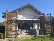 Pergola ogrodowa drewniana + roleta rzymska + żaluzje + 4 donice