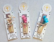 Podziękowanie dla gości, tabliczka z Merci, Komunia Święta, gipsówka 