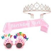 Korona szarfa okulary zestaw na urodziny urodzinowy Birthday Girl nowy