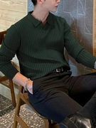 Sweter Męski Old Money Casual z Kołnierzykiem - Ciemnozielony M