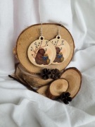 Kolczyki wiszące drewniane - misie z książką