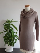 Sweter z golfem długi moher mohair wełna lana wool L 40 brązowy ciepły