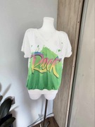 Bluzka damska biała oversize z nadrukiem na lato L/XL