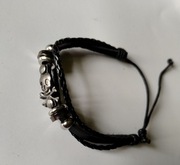 Bransoletka rzemień czarna czaszka 