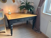 Stół dębowy biurko nogi toczone lity dąb wiejski stół, stary pokojowy