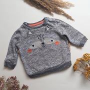 Szara bluza z lisem z uszami 80 bawełniana długi rękaw z meszkiem ocieplana