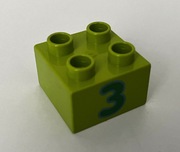 LEGO DUPLO Klocek tematyczny Cyfra "3" 2x2 piny średni zielony