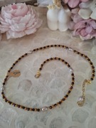 Naszyjnik handmade z naturalnych kamieni hematyt granat perły