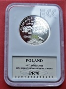 10 zł   2005 r -  60 lat od zakończenia II w. św.   PR 70 !!