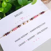 Bransoletka RÓŻOWY KWARC K. KSIĘŻYCOWY GRANAT RODONIT OPAL talizman MIŁOŚĆ