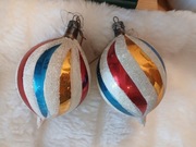 Bombki choinkowe szklane stare PRL handmade ręcznie zdobione 2 szt 