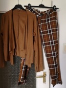 Spodnie w kratkę brązowo rude s