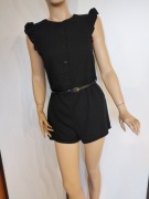 Czarny kombinezon damski SHEIN S falbanki elegancki playsuit krótki