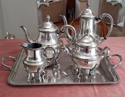 Serwis kawowy i herbaciany na tacy platerowany XIX w. Victor Saglier