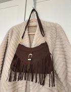 Piękna zamszowa brązowa torebka z frędzlami 
