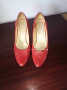 BUTY CZÓŁENKA SKÓRA NATURALNA LICOWA  OBCAS SZPILKA CZERWONE rozm. 37