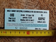 Bilet ŁKS Łódź Kapaz Ganja 1998 Liga mistrzów 