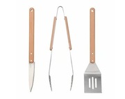 GRILLTIDER 3-częściowy zest przyborów grill, , stal nierdz/buk