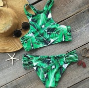 Dwuczęściowy kostium kąpielowy bikini w tropikalne liście rozmiar M