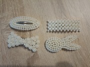Zestaw 4 stylowych spinek do włosów, perełki, ecru