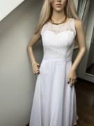 biała sukienka na wesele XS-S Elegancka koronka otwarte plecy pinterest