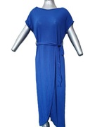 Niebieska minimalistyczna sukienka midi kopertowa z bawełną r. L-XL