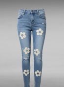 Jeansy Damskie Premium Denim Push up, kwiatowe aplikacje XS,S,M,L,XL
