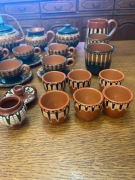 Zestaw Kawowy Bułgarska Ceramika Zielone Pawie Oczko Cepelia Unikat 27el