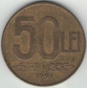 Rumunia 50 lei lejów 1991 - 26,1 mm - nr 2