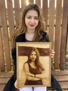 Portret, obraz, szkic na desce, drzewie 