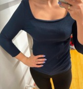 Lft bluzka granatowa prążkowana modna jesień wyprzedaż okazja