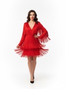 Marynarko sukienka krótka czerwona frędzele 