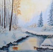 KOMPLET RĘCZNIE MALOWANYCH OBRAZÓW - TRYPTYK NATURY "ZIMOWE ZAMYŚLENIE" 