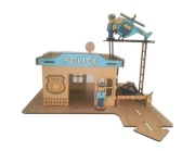 Drewniany komisariat Policji dla dzieci, ulice, domek, tor dla samochodów