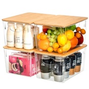 4x Pojemnik Organizer z Bambusową Pokrywka Na Żywność Kosmetyki Zabawki