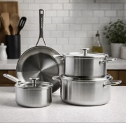 Zestaw Garnków KitchenAid Multi-Ply 7 el Stal Silver + Patelnia